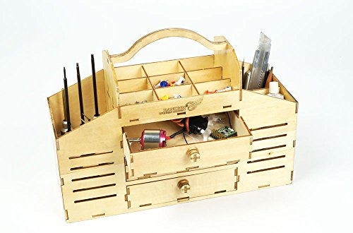 Multipurpose Plywood Tool Storage Organizer with Drawer, DIY Wooden Toolbox Craft Kit for Self-Assembly, Portable Wood Tool Chest with Handle for Carrying Screws, Spanners, Scissors, R/C Parts