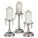 Amalfi Décor Victoria 3-Piece Antique Silver Pillar Candle Holder Set, Crystal-Draped Metal Candlestick Accent Stand