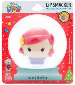 New Holiday Disney Tsum Tsum Lip Smacker Snow Globe - Princess Ariel - Mermazing Grapefruit Flavor Lip Balm - Perfect Stocking Stuffer for Disney Princess Fans