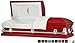 Titan Casket Orion Panel Collection (Red, Flag at Rest) Handcrafted Funeral Casket - Red with White Crepe Interior & 'Flag at Rest' Head Panel