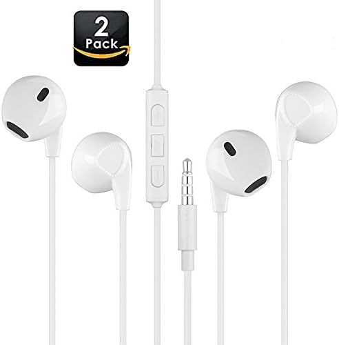 Wired Earbuds Bass Headphones Sweat Proof Earphones with Mic &amp; Remote Control for iPhone Samsung and more with 3.5MM plug (White X2)