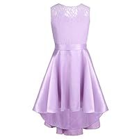 Freebily Little Big Girls Lace High-Low Hem Flower Princess Wedding Bridesmaid Birthday Party Dress Navy Lavender 8