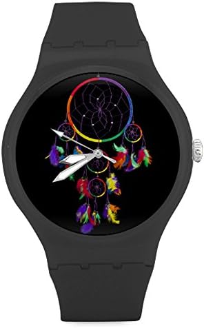 Colourful Dream Catcher Feathers Unisex Round Rubber Sport Quartz Watch,Watch Face Diameter: 1.58"