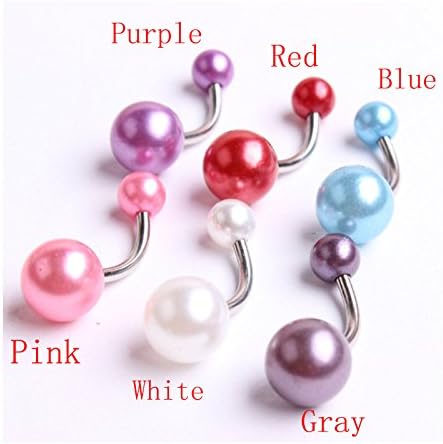 White 1Pair Faux Pearl Ball Belly Button Bar Navel Ring Barbell Body Piercing Jewelry