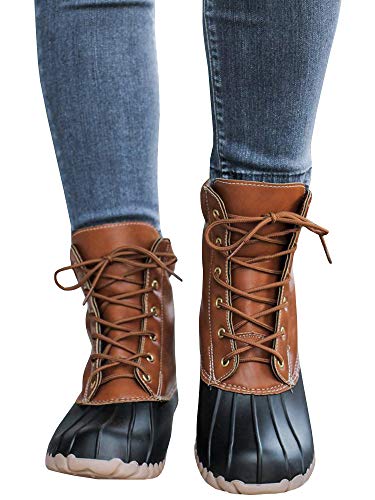 Liyuandian Womens Lace Up Duck Boots Waterproof Two Tone Combat Calf Rain Shoes