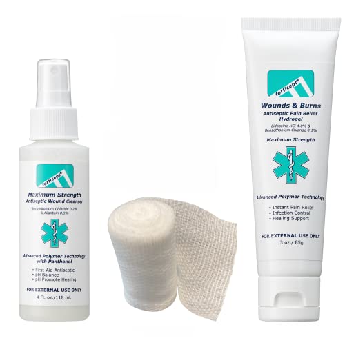 Forticept First Aid Burn Kit Antiseptic Wound Cleanser 4Oz & Burns Pain