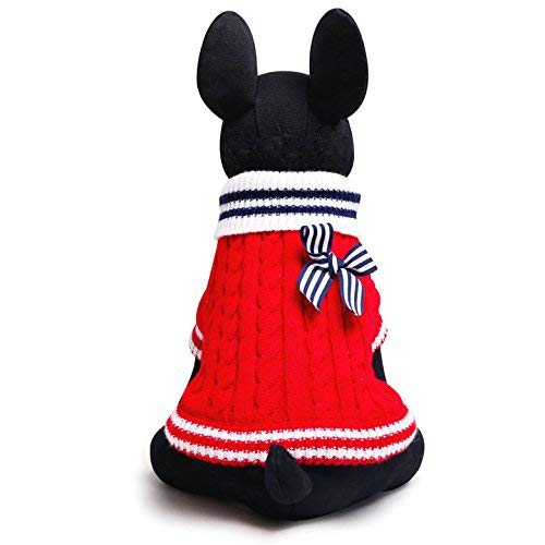 SMALLLEE_LUCKY_STORE Small Dog Christamas Sweater Navy Knitwear Cat Jumper Puppy Pet Clothes Bowknot Red XXS