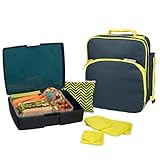 Bentology Lunch Bag and Box Set - Includes Insulated Bag with Handle, Bento Box, 5 Containers and Ice Pack - Midnight / Alien