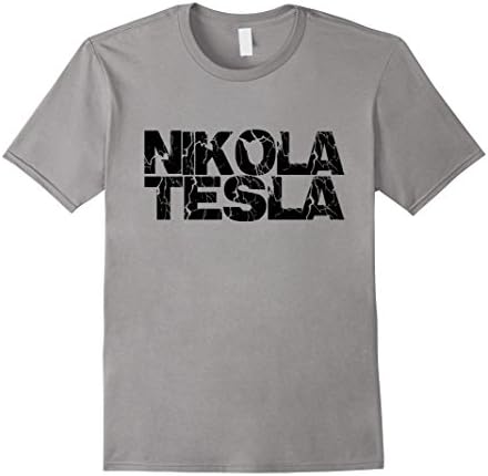 Men's Nikola Tesla T-Shirt, Free Energy, A/C Power, Inventor Large Slate