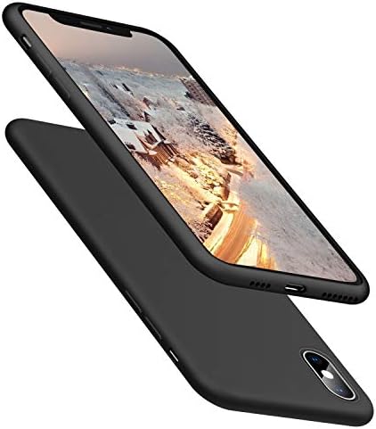 AnsTOP iPhone Xs Max Silicone Case, iPhone 10s Max Case, Liquid Silicone Anti-Slip Gel Rubber Shockproof Cover 360 Full Protection with Soft Microfiber Lining for iPhone Xs Max 6.5"(2018) - Black