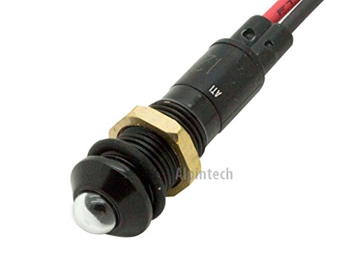 Alpinetech PLB8B 8mm 5/16" 120V AC/DC LED Metal Signal Indicator Pilot Dash Light (Black Bezel, White)