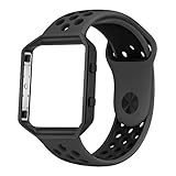 UMTELE Soft Silicone Replacement Strap Black Frame Compatible Fitbit Blaze Smart Fitness Watch, Large, Anthracite/Black