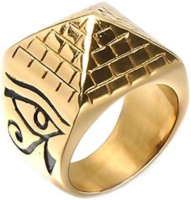 Stainless Steel Egypt Pyramid Eye of Horus Signet Engraved Gold Plating Geometric Hip Hop Ring for Men