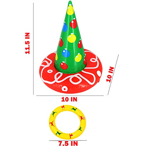 MeiGuiSha 2 Pack Inflatable Witch Hat Ring Toss Game Christmas Games for Kids Wearable or Placement Include 2 Hats & 8 Rings &1 Gift Bag (Christmas Light Bulb)