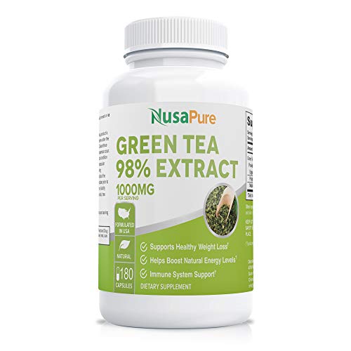 Green Tea Extract 98% 1000mg with EGCG 180 Capsules (Non-GMO & Gluten Free) Max Potency for Weight Loss & Metabolism Boost - Natural Caffeine for Gentle Energy