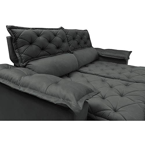 Sofá 3 Lugares Retrátil e Reclinável Cama Inbox Compact 1,80m Velusoft Cinza