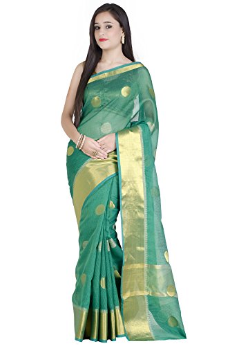 Chandrakala women s green cotton blend banarasi saree(1…