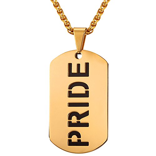 LGBT Jewelry Stainless Based 18K Gold Plated Equality Gay and Lesbian Pride Dog Tag Pendant Women Mens Necklace