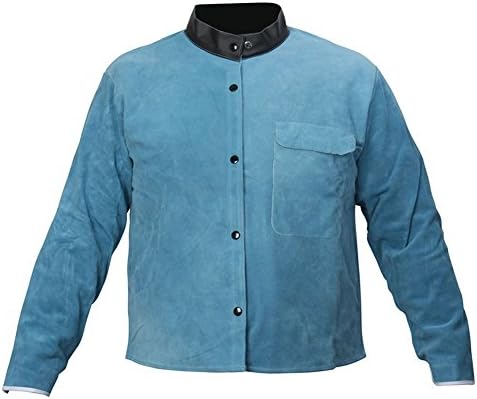 Heat Resistant &amp; Flame-Resistant Leather Welding Jacket Mig Tig Arc Welder Jackets Coat, Blue (Summer, A)