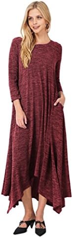 Tabeez Women's Casual Loose Asymmetrical Handkerchief-Hem Long Sleeve Heathered Knit Maxi Sweater Dress…