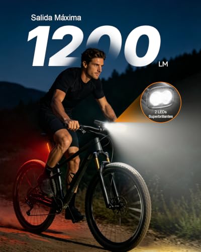 Mohard 1200LM Luz Bicicleta con 2 LED Alto Brillo, 2600mAh Recargable USB Luz Trasera Bicicleta, 3+5 Modos & Impermeable IP65, Luces Bicicleta Delantera y Trasera para Adultos Niños Carretera Montaña