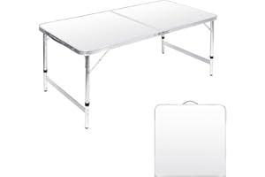 Moosinily Folding Camping Table 4 Ft Foldable Picnic Table Portable 3 Height Adjustable Aluminum Camp Table Outdoor for Card BBQ White 47.2×23.6 inch