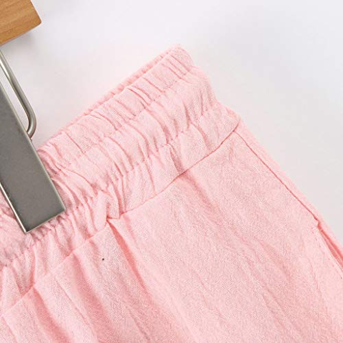 Women Short Pants, JOYFEEL ❤️ Ladies Cotton Linen Casual Elastic Waist Pants Drawstring Solid Summer Walking Shorts Pink