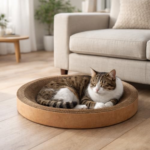 Cama Arranhadora para Gatos 50cm – Papelão Ultra Resistente | 2 em 1 Descanso + Arranhador | Anti Estresse e Protege Móveis