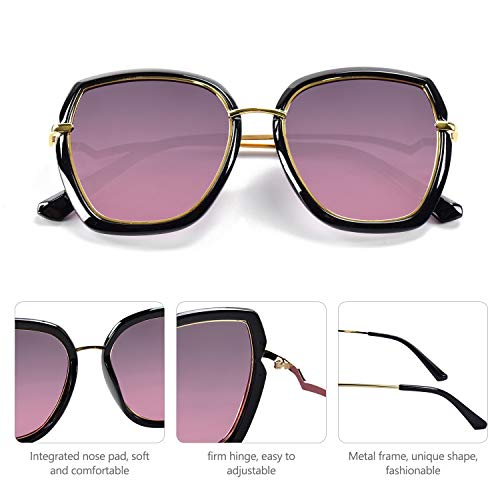 BEDO Gray Lens Polarized Sunglasses for Women Vintage Big Frame Sun Glasses Ladies Shades