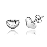 Acxico 925 Sterling Silver Shiny Side Heart Shape Stud Earrings
