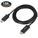 UVOOI DisplayPort to HDMI Cable 15 feet, Display Port (DP) to HDMI Male to Male Adapter Cable 1080P HDTV - Gold-Plated