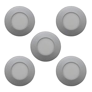 Set van 5 – LED inbouwspots paneel – 3 Watt matglas mat rond / cirkel zilver incl. transformator – Lichtkleur: warm wit