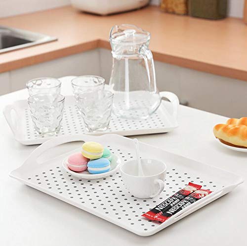 Rectangle Non Skid Serving Tray with Handle, Non-slip on the Back either! (White)