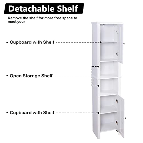 Unovivy Tall, Floor Standing Storage 2 Doors Wooden with 6