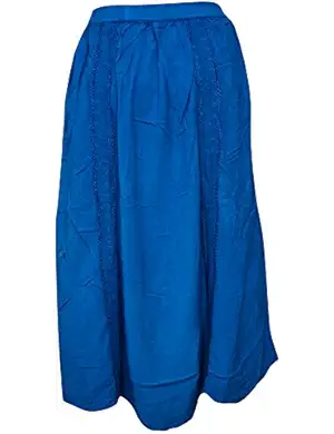 Women's Fashion Skirt Blue Embroidered Summer Boho Chic Hippie Skirts