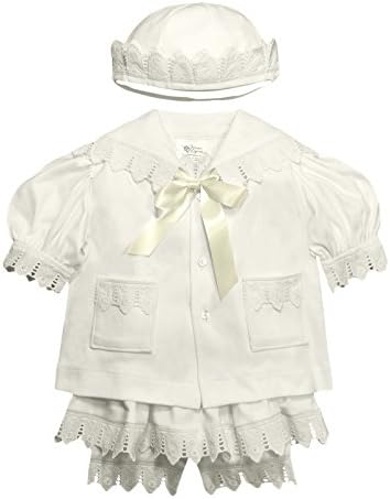 Baby Girl Sailor Set 4 Piece Organic Cotton and Lace Jacket Hat Dress and Bloomers