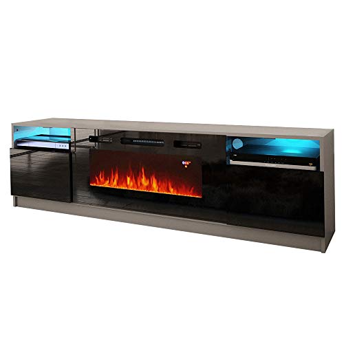 MEBLE FURNITURE & RUGS York 02 Electric Fireplace Modern 79" TV Stand (Gray/Black)