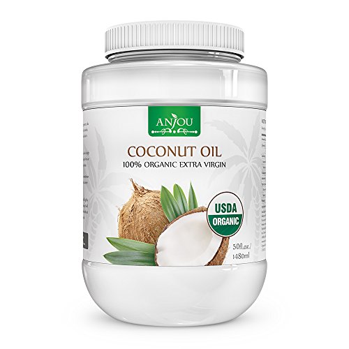 Anjou Organic Coconut Oil from Sri Lanka, USDA-Certified Extra Virgin Coconut Oil, BPA-Free Bottle, for Clean Cooking & Baking, Nourishes Skin & Hair, Oil Pulling, Oil Makeup Remover, 1480ml/50oz