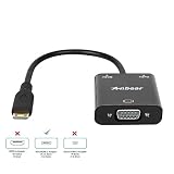 Anbear Mini HDMI to VGA Adapter, Gold Plated Mini HDMI to VGA(Male to Female) 1080p Video Converter Adapter with 3.5mm Audio