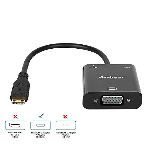 Anbear Mini HDMI to VGA Adapter, Gold Plated Mini HDMI to VGA(Male to Female) 1080p Video Converter Adapter with 3.5mm Audio