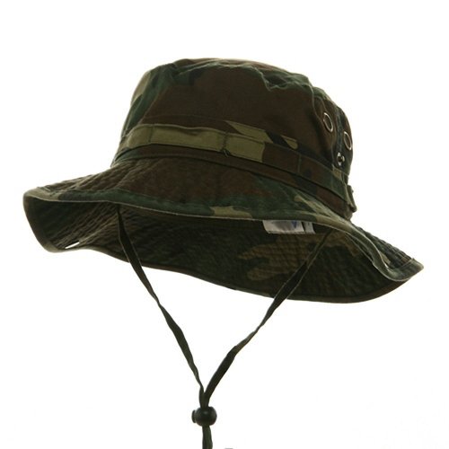 Wholesale Camouflage Cotton Fishing Hunting Hiking Outdoor Bucket Hat w/ Chin Cord (Green Camo, Size L) - 21466