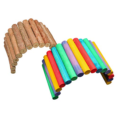 Wooden Ladder Bridge, Hamster Wooden Bridge Mouse Rodents Chew Toy Rat Natural Hideout Ladder, Small Animals Cage Wood Ladder for Guinea Pig Chinchilla Ferret Reptile (2 Ladder)
