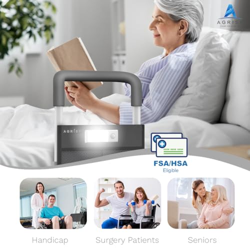 Agrish Bed Rails for Elderly Adults - Bed Assist Rail with Support for Getting Out of Bed, Bed Guard Rail with LED Light & Storage Pouch, Fits Single, Double Size Beds