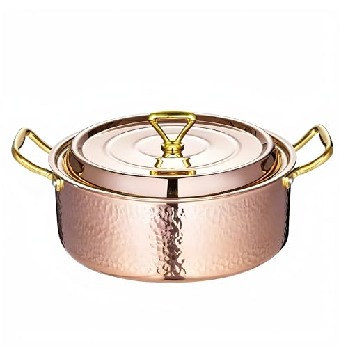 YJX 4.2QT Hammered Stock Pot with Lid, Copper Cooking Pot | Tri-Ply