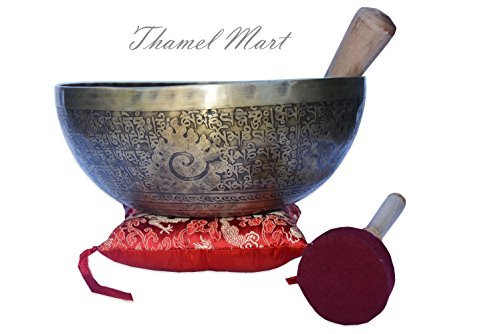 11 Inch Finest Meditation Mantra Carvsinging bowl, etching Tibetan Art and Budha, Singing Bowl With Drum Stick Cushions and Mallet,Bowls from tibet