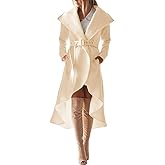 SAUKOLE Women's Winter Wool Trench Coat Wrap Large Collar High Low Jacket Outwear with Belt