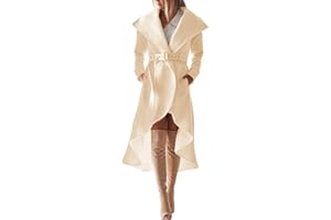SAUKOLE Women's Winter Wool Trench Coat Wrap Large Collar High Low Jacket Outwear with Belt