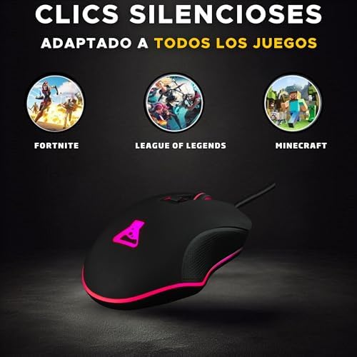 Kult Helium - RATÓN Gaming - 800 a 3200 dpi Sensor óptico, Retroiluminación 7 Colores LED, 6 Botones - Ratón de Juego cómodo y Ligero - Compatible con PC/Mac/Xbox One / PS4/PS5 (con Cable)