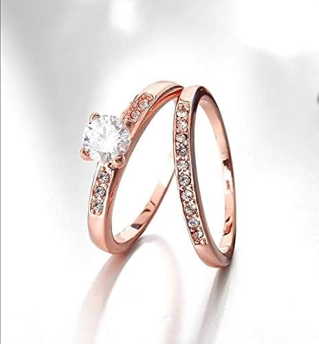 Zhx Exquisite Women's 925 Sterling Silver Floral Ring Proposal Gift Two Tone Diamond Jewelry 18K Rose Gold Vine Flower Bridal Engagement Rings Wedding Band Size 6-10 (10) Price In Saudi Arabia