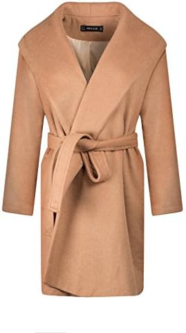 Mellie's Women Ariana Belted Shawl-collar Wool Wrap Coat (L/XL, camel)